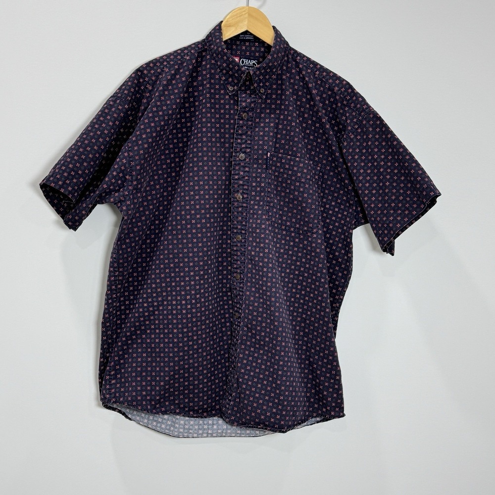 Chaps Ralph Lauren Short Sleeve Cotton Shirt Mens Size L Geometric Print - Picture 2 of 6